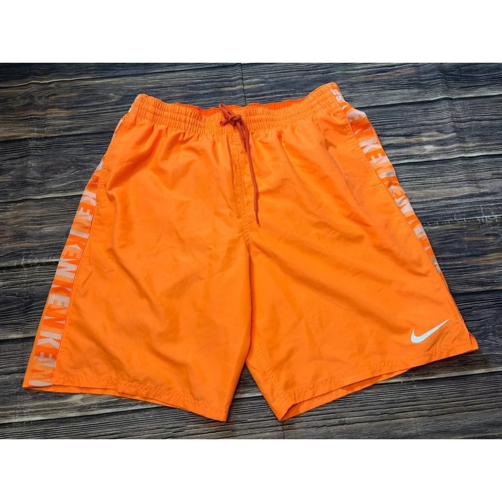Nike Swim Trunks Mens Large Neon Orange Mesh Lined Board Shorts NESSC472